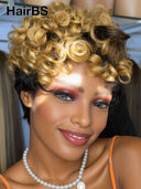 Machine Made pixie egg wave honey highlight 100% Human Hair