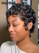 Glueless Wig pixie cut finger wave for black woman 100% Human Hair