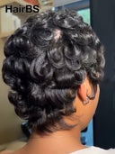 Glueless Wig pixie cut finger wave for black woman 100% Human Hair