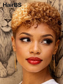 Full lace wig pixie curly wave honey 100% Human Hair