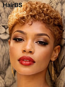 Full lace wig pixie curly wave honey 100% Human Hair
