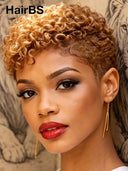 Full lace wig pixie curly wave honey 100% Human Hair