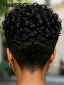 Full lace wig pixie curly wave black 100% Human Hair