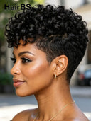 Full lace wig pixie curly wave black 100% Human Hair