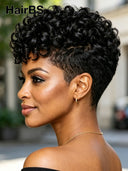 Full lace wig pixie curly wave black 100% Human Hair