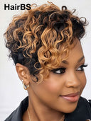 Full lace wig pixie curly wave black 100% Human Hair