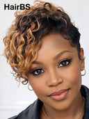 Full lace wig pixie curly wave black 100% Human Hair
