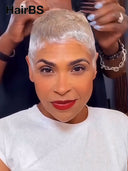 Full lace wig pixie cut silver 100% Human Hair