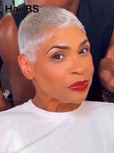 Full lace wig pixie cut silver 100% Human Hair
