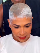 Full lace wig pixie cut silver 100% Human Hair
