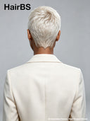Full lace wig pixie cut silver 100% Human Hair