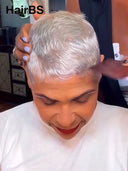 Full lace wig pixie cut silver 100% Human Hair