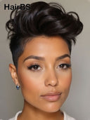 Full lace wig pixie wavy black 100% Human Hair 
