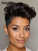 Full lace wig pixie wavy black 100% Human Hair 