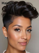 Full lace wig pixie wavy black 100% Human Hair 