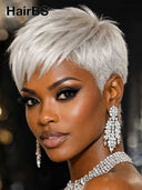 Pixie cut wig silver gray Glueless wig straight 100% Human Hair