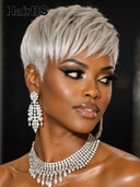 Pixie cut wig silver gray Glueless wig straight 100% Human Hair