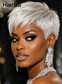 Pixie cut wig silver gray Glueless wig straight 100% Human Hair