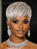 Pixie cut wig silver gray Glueless wig straight 100% Human Hair