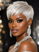 Pixie cut wig silver gray Glueless wig straight 100% Human Hair