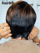 Pixie cut wig ready to wear machine made brown highlight 100% Human Hair 