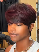 Glueless Wig pixie cut burgundy 1BT99J# 100% Human Hair