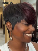 Glueless Wig pixie cut burgundy 1BT99J# 100% Human Hair