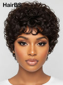 Glueless wig pixie cut curly wave for black woman 100% Human Hair