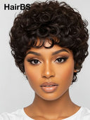 Glueless wig pixie cut curly wave for black woman 100% Human Hair