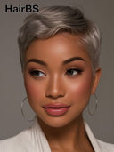 Lace front 13x4 Pixie wig quick weava gray 100% Human Hair 