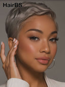 Lace front 13x4 Pixie wig quick weava gray 100% Human Hair 