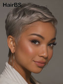 Lace front 13x4 Pixie wig quick weava gray 100% Human Hair 