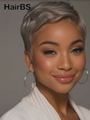 Lace front 13x4 Pixie wig quick weava gray 100% Human Hair 