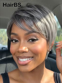 Ready to go salt and pepper Glueless wig pixie cut wig 100% Human Hair