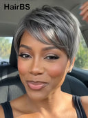 Ready to go salt and pepper Glueless wig pixie cut wig 100% Human Hair