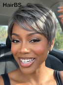 Ready to go salt and pepper Glueless wig pixie cut wig 100% Human Hair