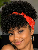 Glueless Wig curly wave headband wig pixie cut 100% Human Hair