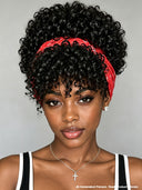 Glueless Wig curly wave headband wig pixie cut 100% Human Hair