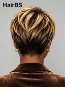 Lace front 13x4 pixie wig honey highlight straight