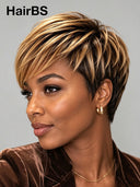 Lace front 13x4 pixie wig honey highlight straight