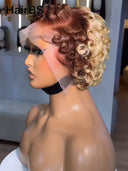 Pixie wig Lace front 13x4 blonde with brown highlight