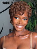 Pixie wig Lace front 13x4 brown finger wave for black woman