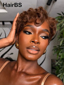 Pixie wig Lace front 13x4 brown finger wave for black woman