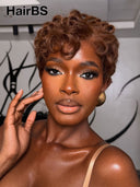 Pixie wig Lace front 13x4 brown finger wave for black woman