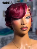 Pixie wig Lace front 13x4 wig burgundy finger wave 100% Human Hair
