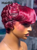 Pixie wig Lace front 13x4 wig burgundy finger wave 100% Human Hair