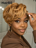 Pixie wig Lace front 13x4 honey wavy 100% Human Hair