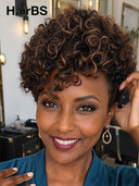 Lace front 13x4 Pixie wig brown highlight curly wave