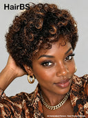 Lace front 13x4 Pixie wig brown highlight curly wave