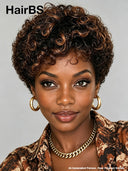 Lace front 13x4 Pixie wig brown highlight curly wave